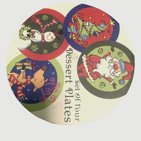 Santa’s Workbench Dessert Ceramic Plates With Case For Christmas Dining Set of 4 - Picture 2 of 9